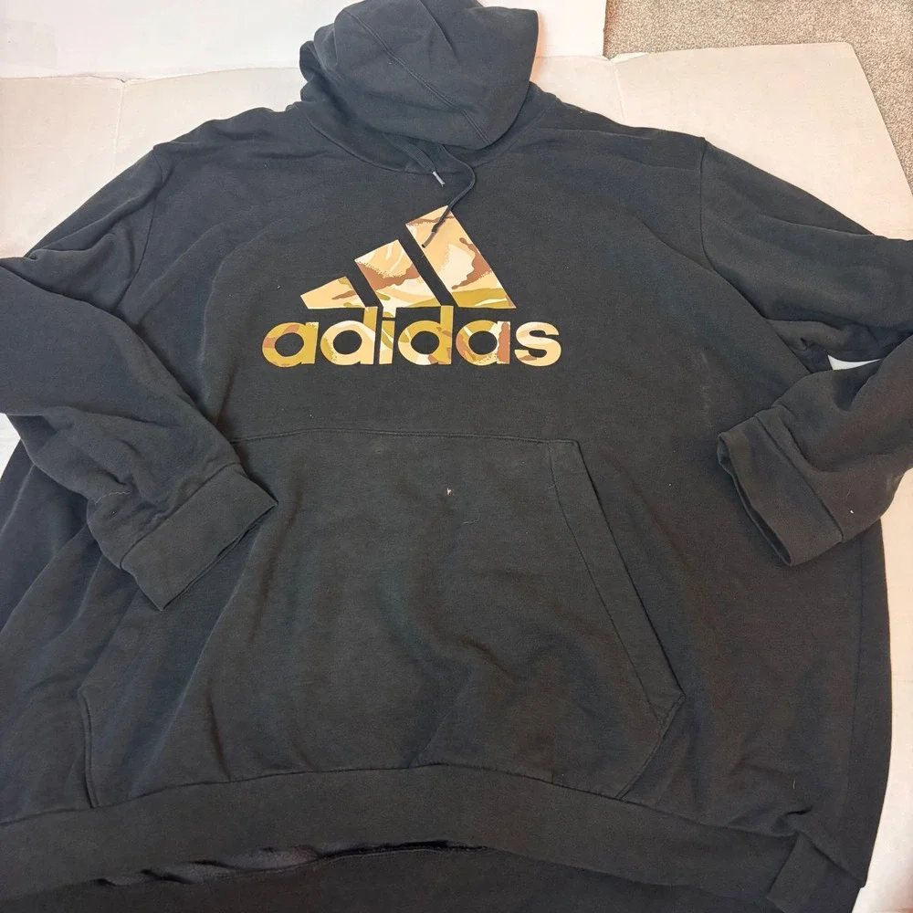 Adidas Mens 4XL Black Camo Logo Pullover Hoodie Sweatshirt Fleece Pocket